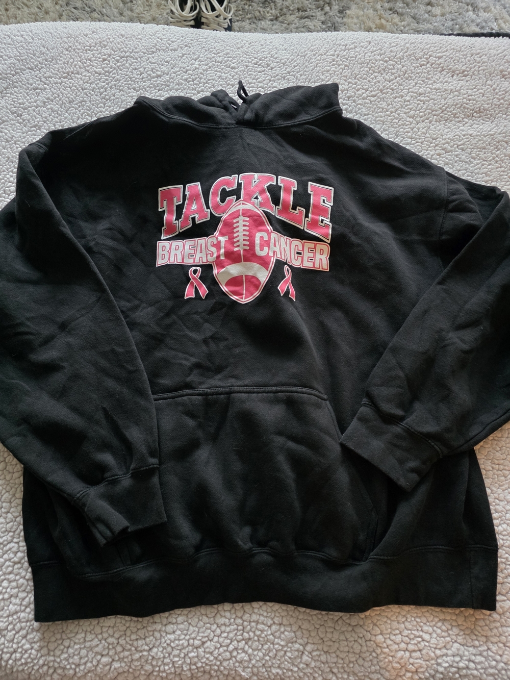 Jerzees Black Hoodie with Pink Breast Cancer Graphic